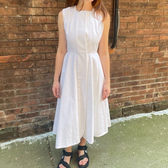 Emilia Wickstead “Madaline” white denim dress with pleated back, size 8UK - Picture 11 of 11